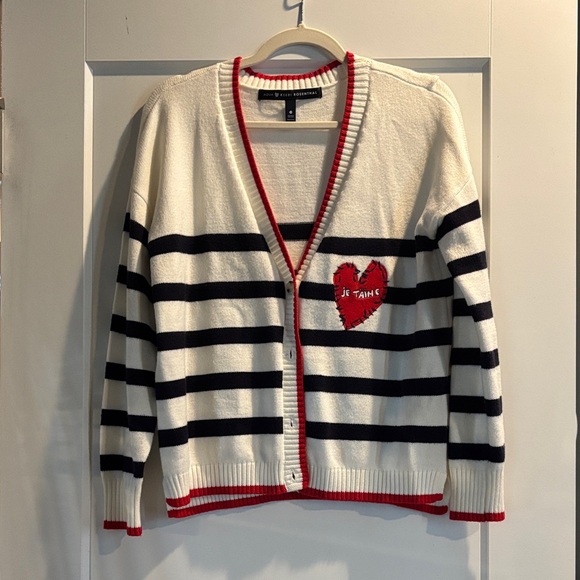 Kerri Rosenthal Aqua Women's Cream and Black Striped Cardigan - Picture 1 of 3